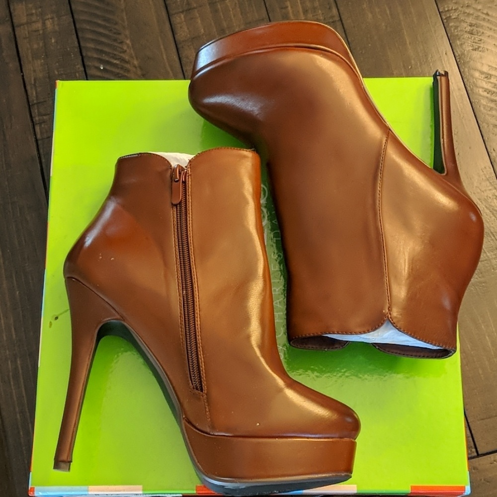 Charles David Adele Cognac Ankle Booties Heels